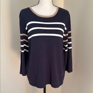 Anna Gray Sweater Women XL Navy White Tan Striped